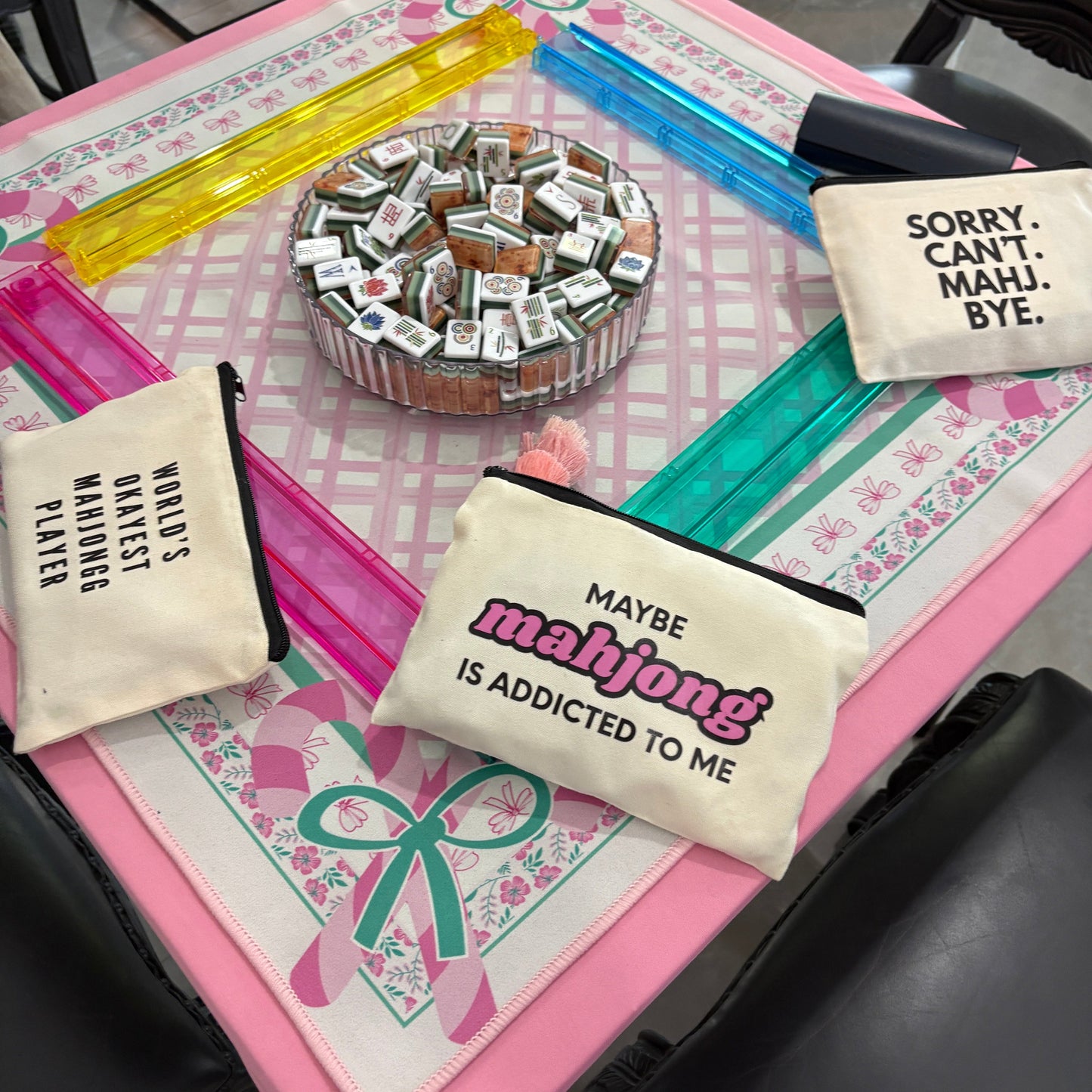Mahjong Zippered Canvas Pouch