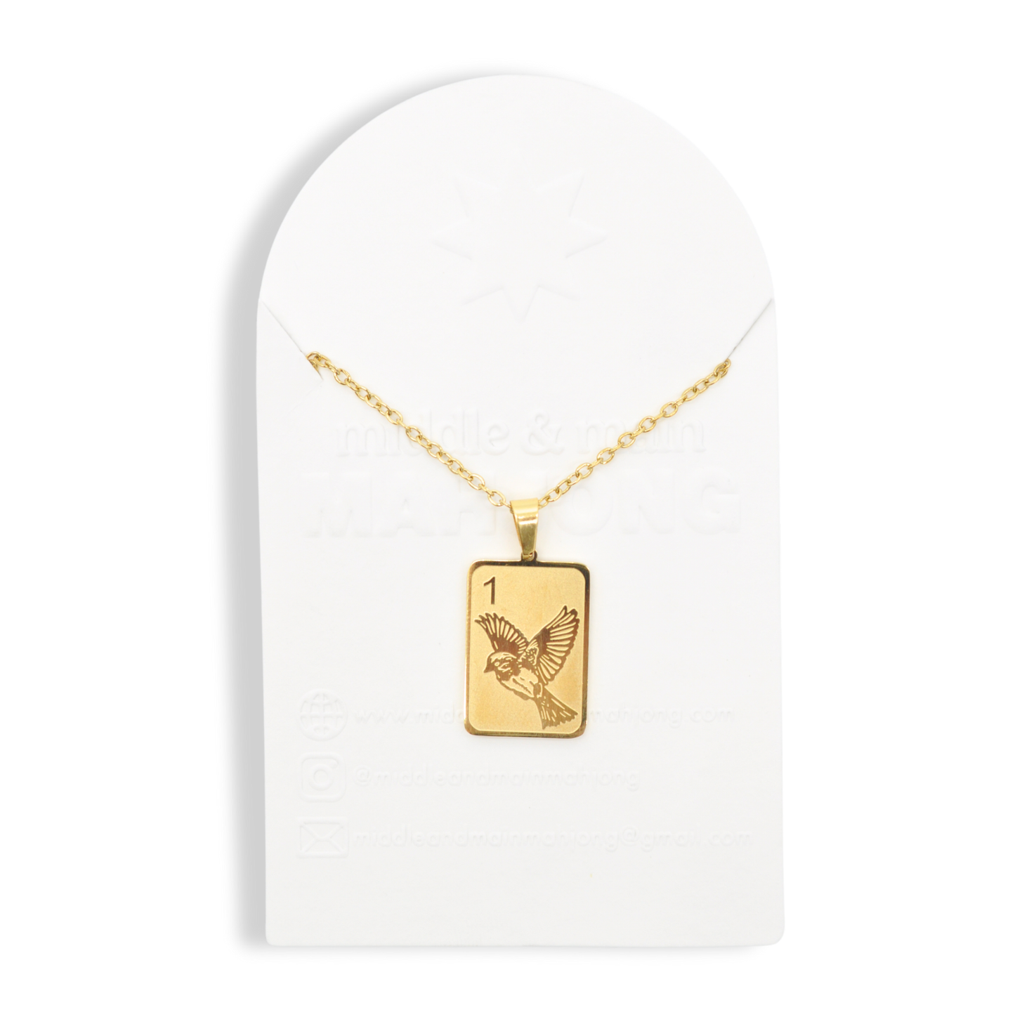 Mahjong Necklace, One Bam Bird Engraved Sparrow