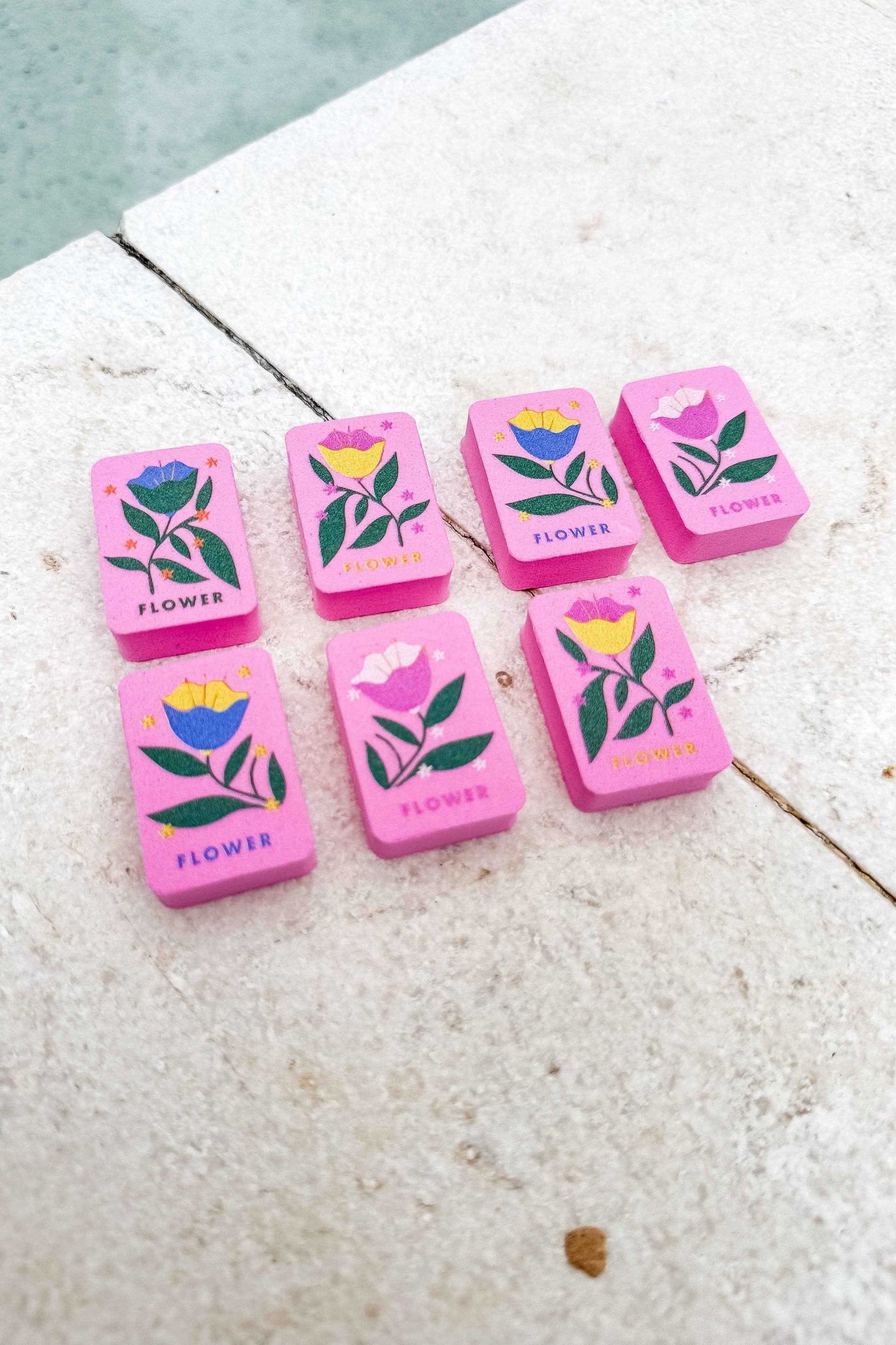 Girl Tribe Co - Floating Mahjong Tiles in Floral Pink for the Pool