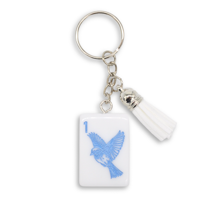 Blue Sparrow Bam Bird Mahjong Tile Keychain