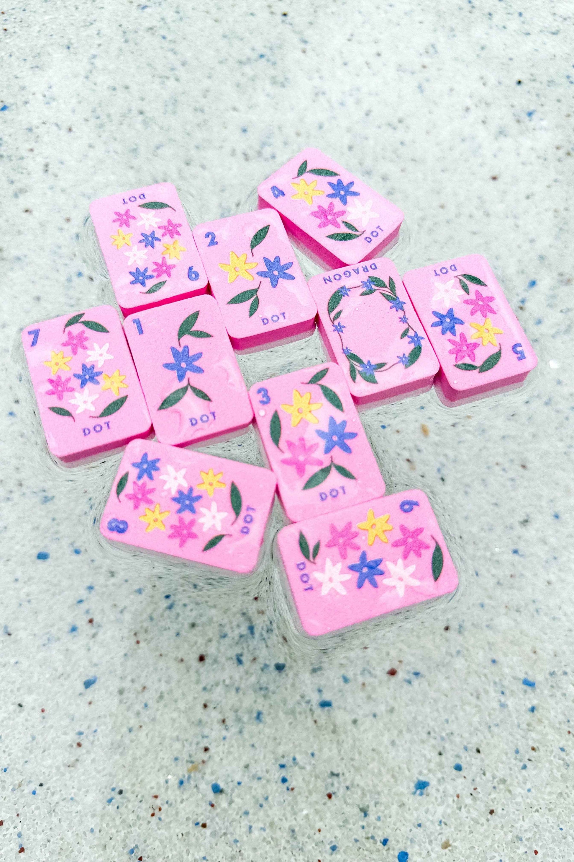 Girl Tribe Co - Floating Mahjong Tiles in Floral Pink for the Pool