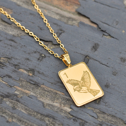Mahjong Necklace, One Bam Bird Engraved Sparrow