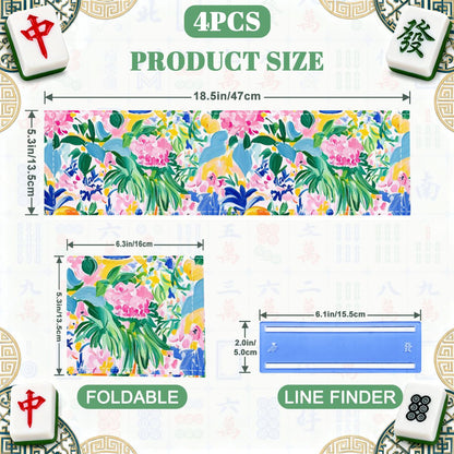Floral Chinoiserie Designed 4 Mahjong Card Holder with Line Finder