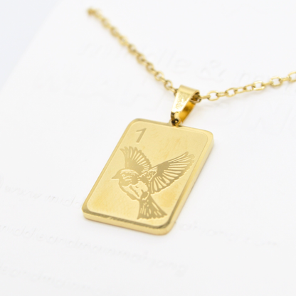 Mahjong Necklace, One Bam Bird Engraved Sparrow