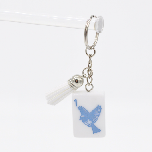 Blue Sparrow Bam Bird Mahjong Tile Keychain