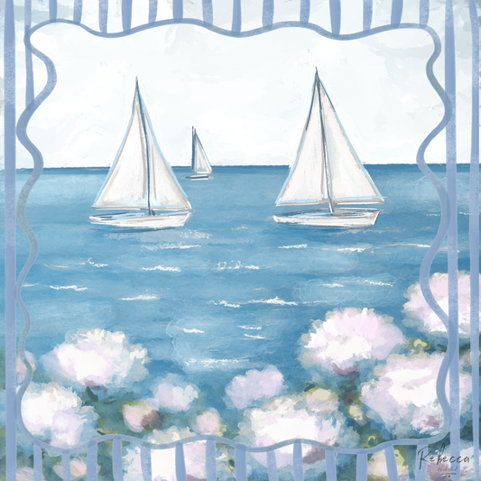 Rebecca Illustrated - WHITE SAILBOATS-MAHJONG MAT