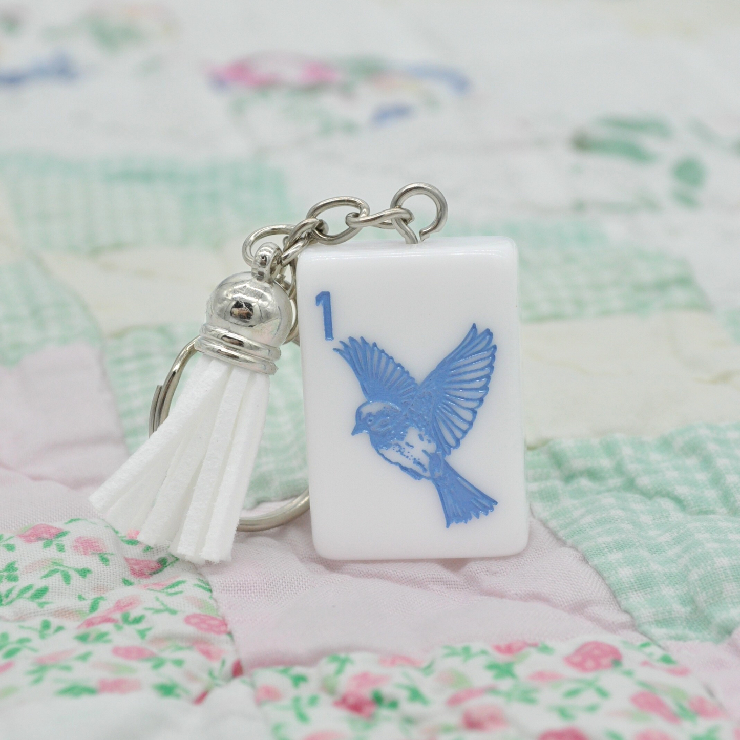 Blue Sparrow Bam Bird Mahjong Tile Keychain