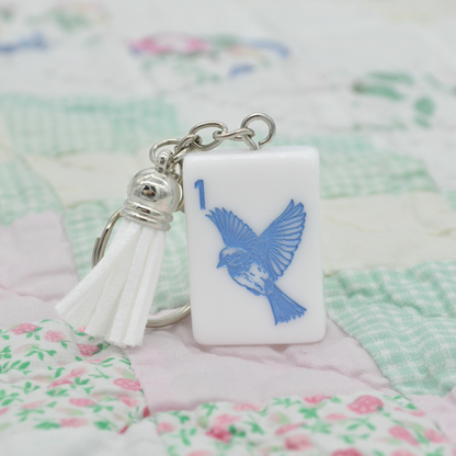 Blue Sparrow Bam Bird Mahjong Tile Keychain