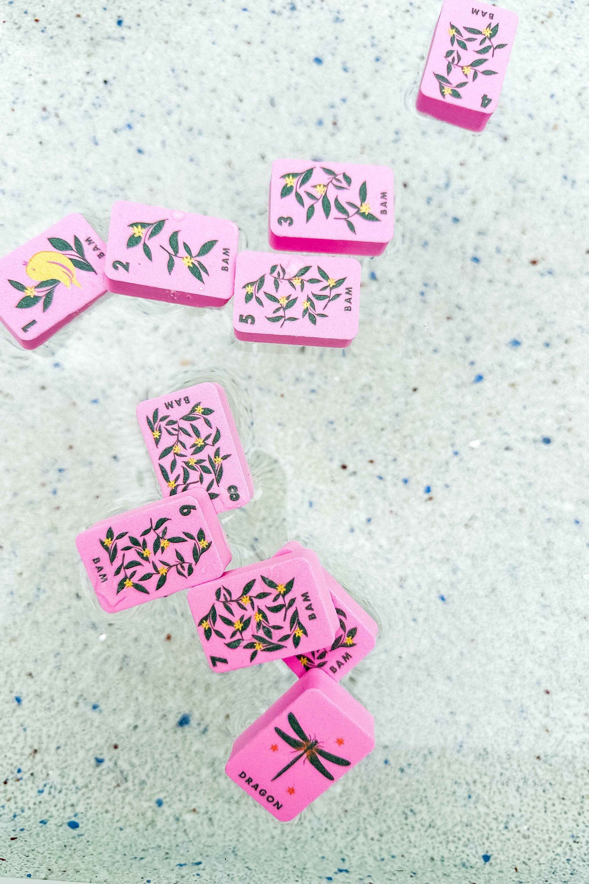 Girl Tribe Co - Floating Mahjong Tiles in Floral Pink for the Pool