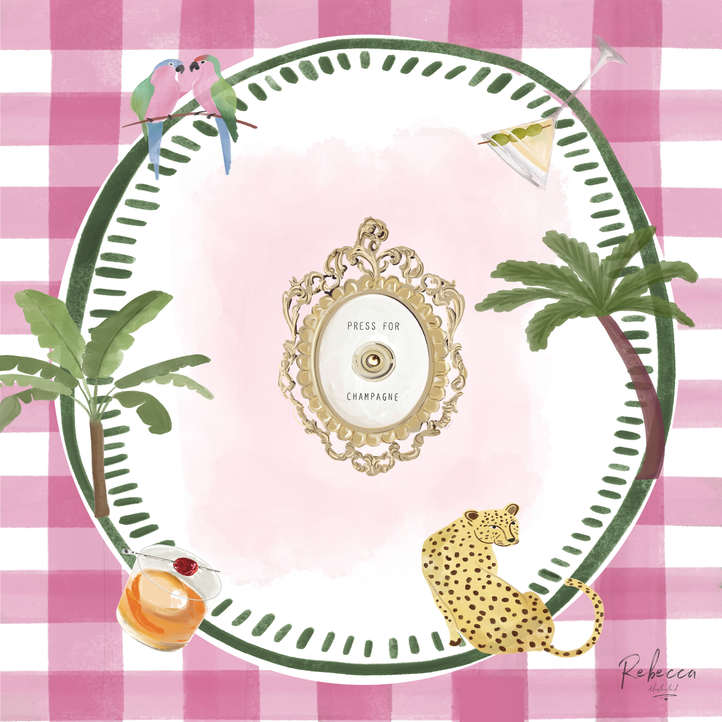 Rebecca Illustrated - PINK GINGHAM-MAHJONG MAT