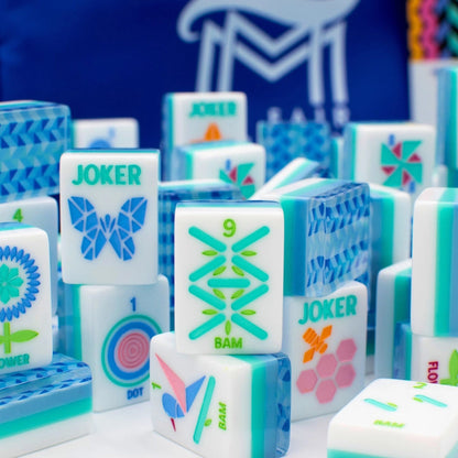 Crystal Prism Blue Mahjong Tile Set