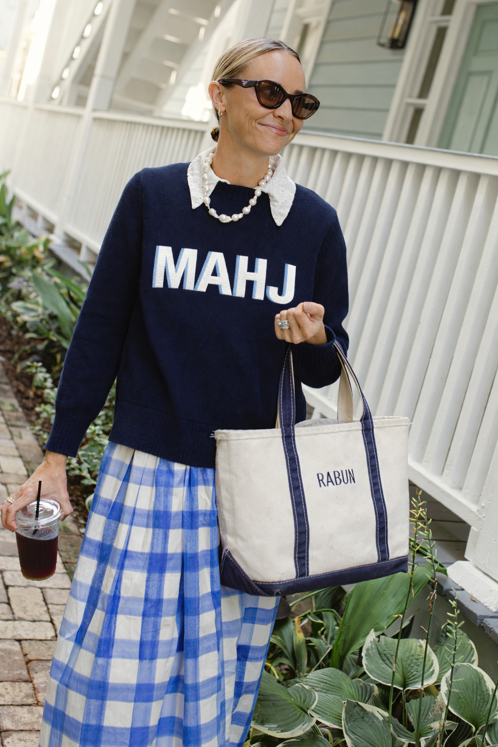 Mahjong Sweater with 'MAHJ' in Navy and White