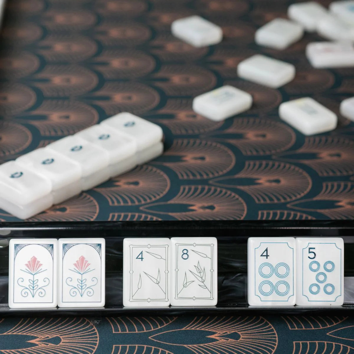 SET OF 4 BLACK MOTHER OF PEARL MAHJONG RACKS