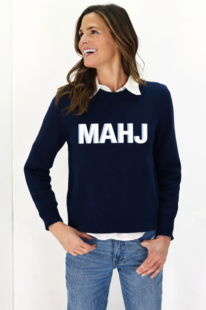 Mahjong Sweater with 'MAHJ' in Navy and White