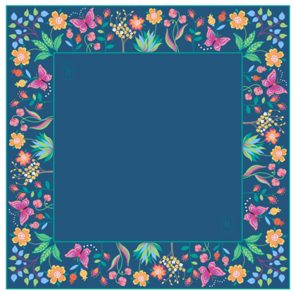 Colorful floral and butterfly border on a blue background mahjong mat