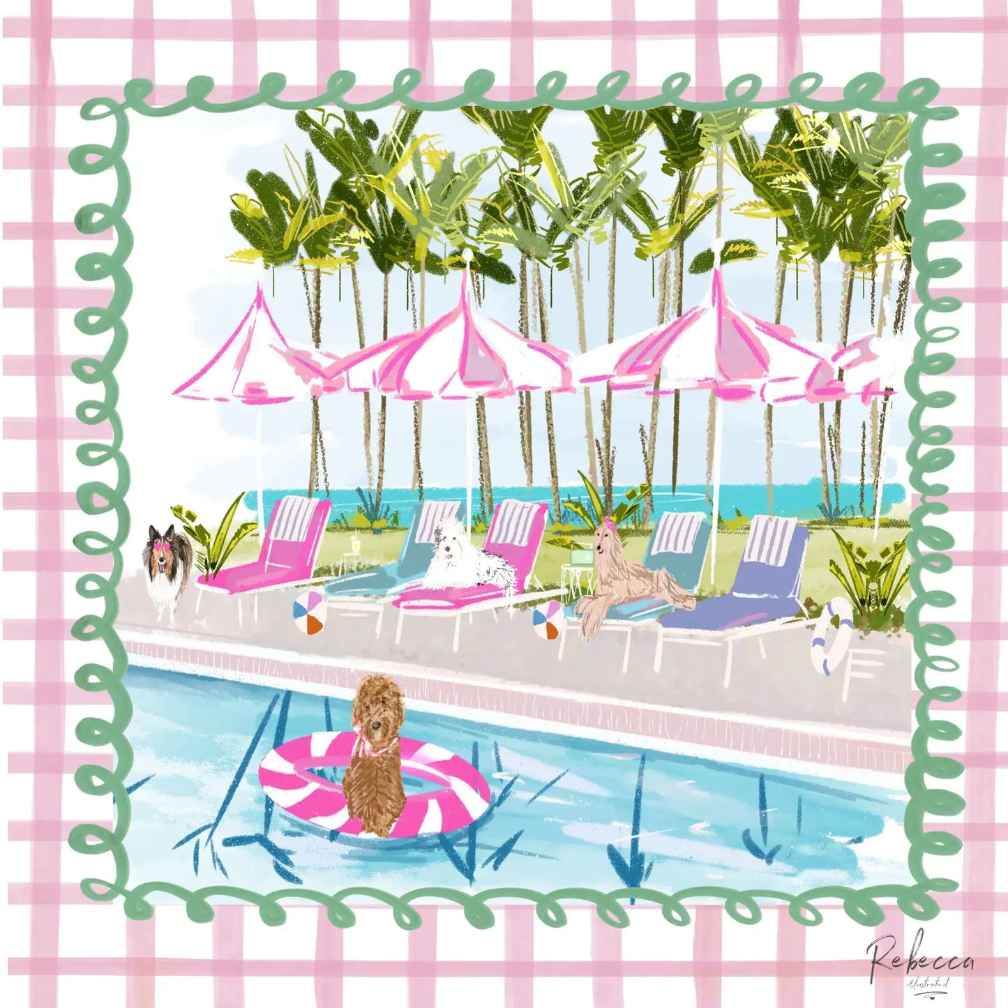 Rebecca Illustrated - POOL PAWTY-MAHJONG MAT