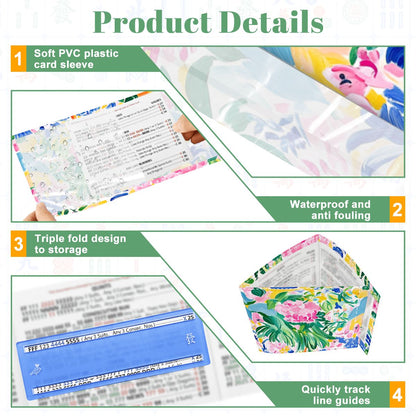 Floral Chinoiserie Designed 4 Mahjong Card Holder with Line Finder