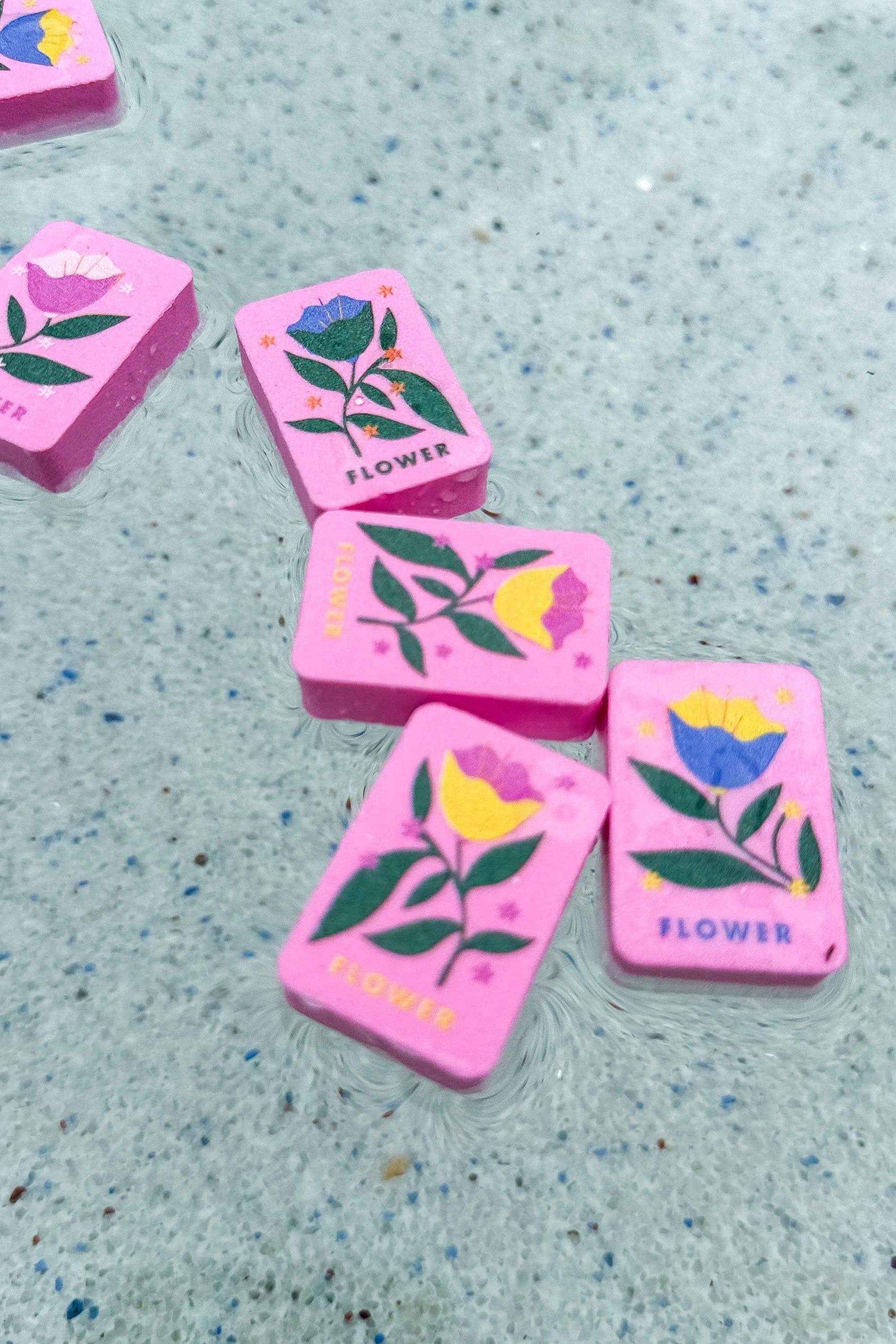 Girl Tribe Co - Floating Mahjong Tiles in Floral Pink for the Pool