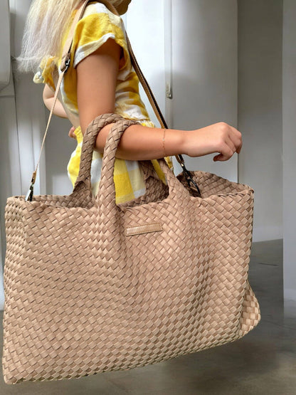 Peace Love Mahjong - Woven Mahjong Carryall - Fawn