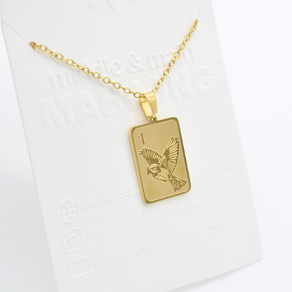 Mahjong Necklace, One Bam Bird Engraved Sparrow
