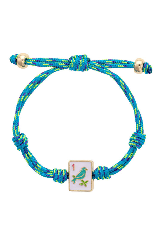Sparrow Mahjong Tile Paracord Bracelet in Blue Multi